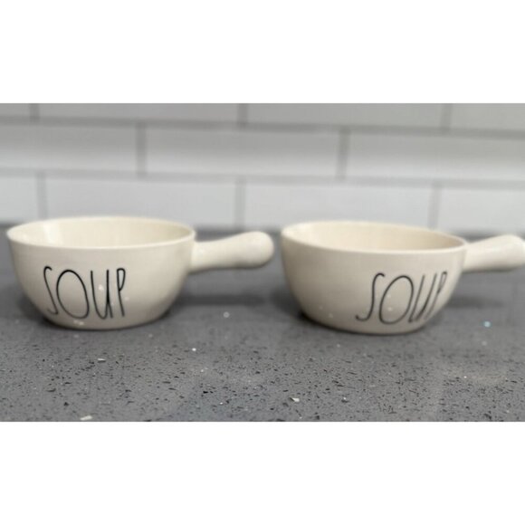 Set of 2 - Rae Dunn by Magenta SOUP Bowl w/ Handle - Picture 1 of 2